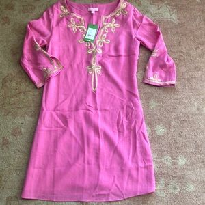 Lilly Pulitzer Pink Dress with Gold Embroidery NWT